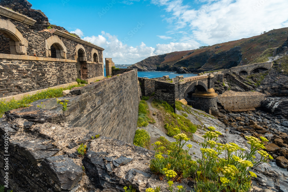 Interiors of the Fort des Capucins a rocky islet located in the Atlantic Ocean at the foot of the cliff in the town of Roscanvel, on the Crozon peninsula in France.