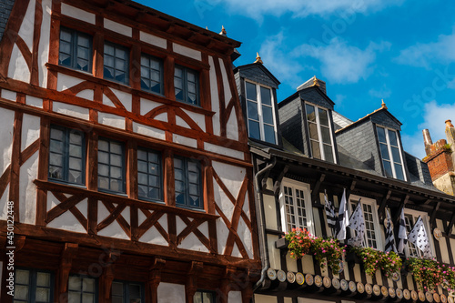 Traditional wooden houses of the medieval town of Quimper in the department of Finisterre. French Brittany, France