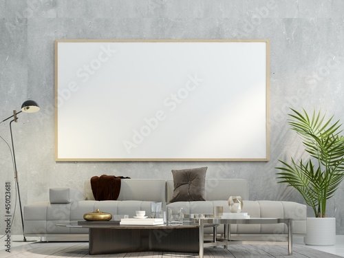 3D interoir design for living room and mockup frame © Johnstocker