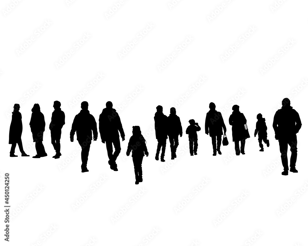 Big crowds people on street. Isolated silhouette on a white background Big crowds people on street. Isolated silhouette on a white background