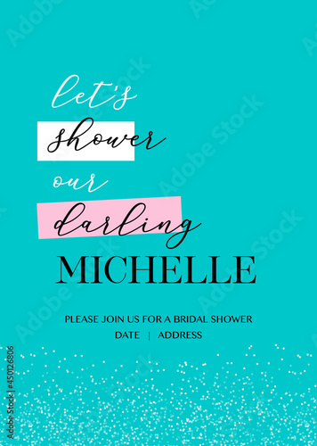 Bridal shower, bachelorette party or hen party handwritten calligraphy invitation vector card. Let's shower our darling quote