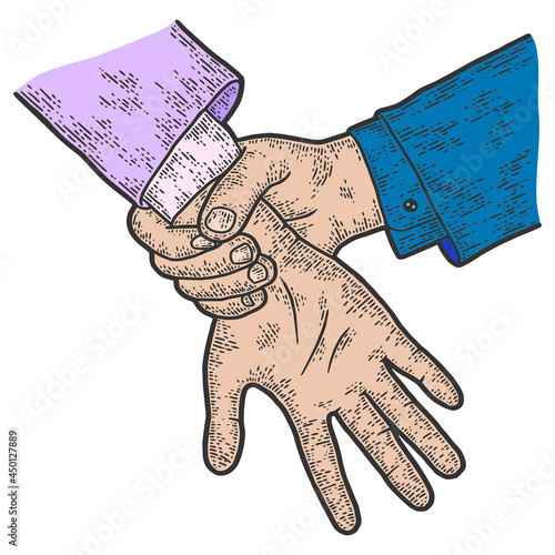Hands, catch a thief, court. Sketch scratch board color.