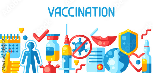 Vaccination concept background with vaccine icons. Immunization items. Health care and protection from virus.