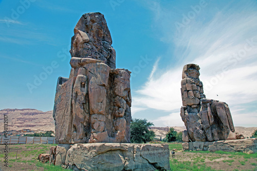 The Colossi of Memnon are two massive stone statues of the Pharaoh Amenhotep III, who reigned in Egypt during the Eighteenth Dynasty of Egypt. 