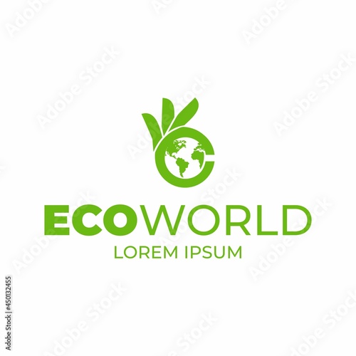Eco world logo template. Hand and earth symbol. Hand okay and world in negative space. Save the world. Recycle.