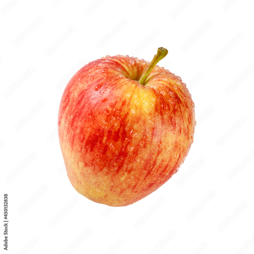 Red yellow apple with water drops isolated on white Red yellow apple with water drops isolated on white