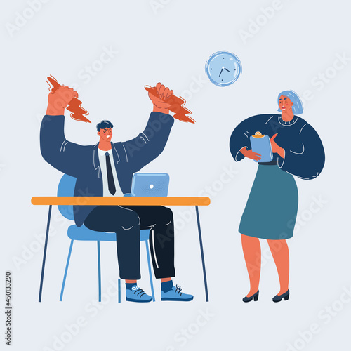 Vector illustration of Angry boss shouting at his worker with an expressive look.