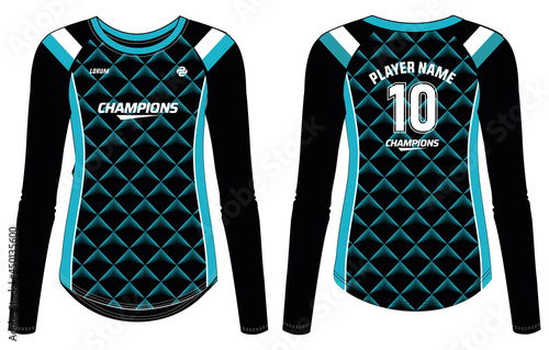 women Long Sleeve Sports Jersey t-shirt design concept Illustration suitable for girls and Ladies for Volleyball jersey, Football, Soccer, netball and tennis, Geometric printed Sport uniform kit