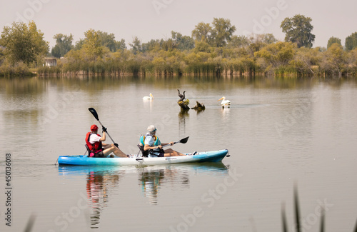 Canoe and Pelicans