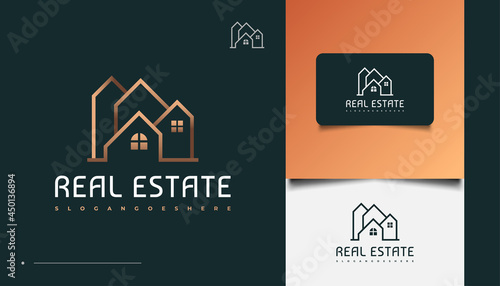 Elegant Gold Real Estate Logo Design. Construction, Architecture or Building Logo Design