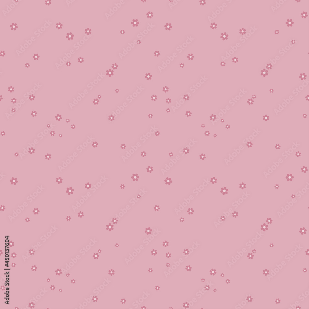 Little flowers chaos seamless pattern. Polka dot background in pink and cerise shades. Small blossom snowflakes Little flowers chaos seamless pattern. Polka dot background in pink and cerise shades. Small blossom snowflakes