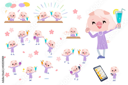 ドリンクパーティーに関するブタの女の子のセット