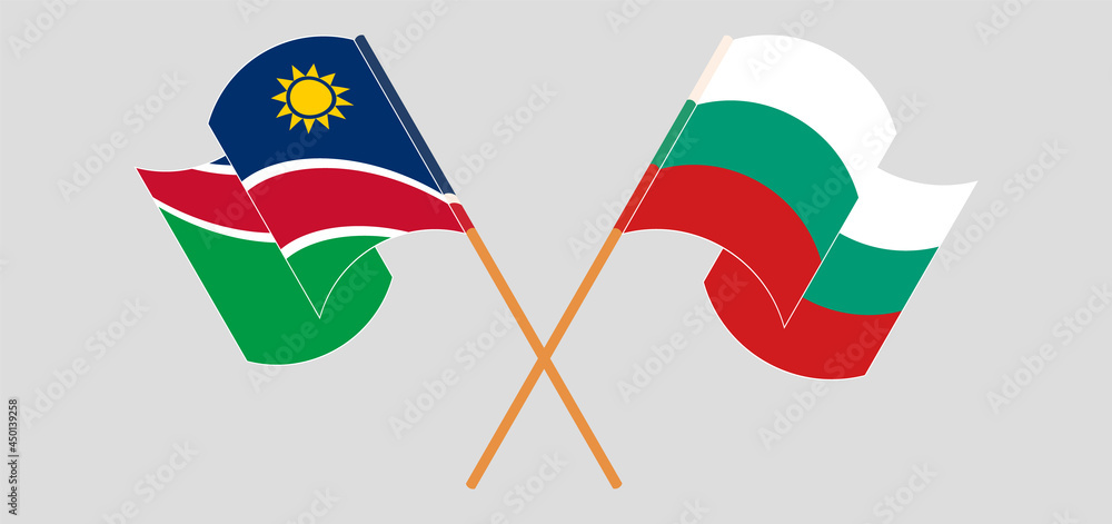 Crossed and waving flags of Namibia and Bulgaria Crossed and waving flags of Namibia and Bulgaria