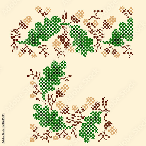 vector art embroidery oak ornament