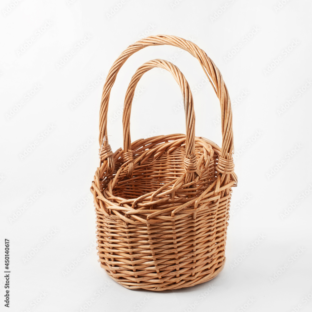 Set of Two Yellow Wicker Baskets Isolated On White Background. Set of Two Yellow Wicker Baskets Isolated On White Background.