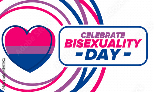 Celebrate Bisexuality Day. Bisexual Pride and Bi Visibility Day. Bisexual flag. Coming out. Celebrated annual in September 23. Festival and parade. Poster, card, banner, template, background. Vector