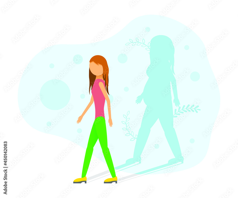 Abstract Flat Woman Skinny Girl Goes With With Thick Fat Shadow Silhouette Cartoon People Character Concept Illustration Vector Design Style Lack Of Weight Anorexia Abstract Flat Woman Skinny Girl Goes With With Thick Fat Shadow Silhouette Cartoon People Character Concept Illustration Vector Design Style Lack Of Weight Anorexia
