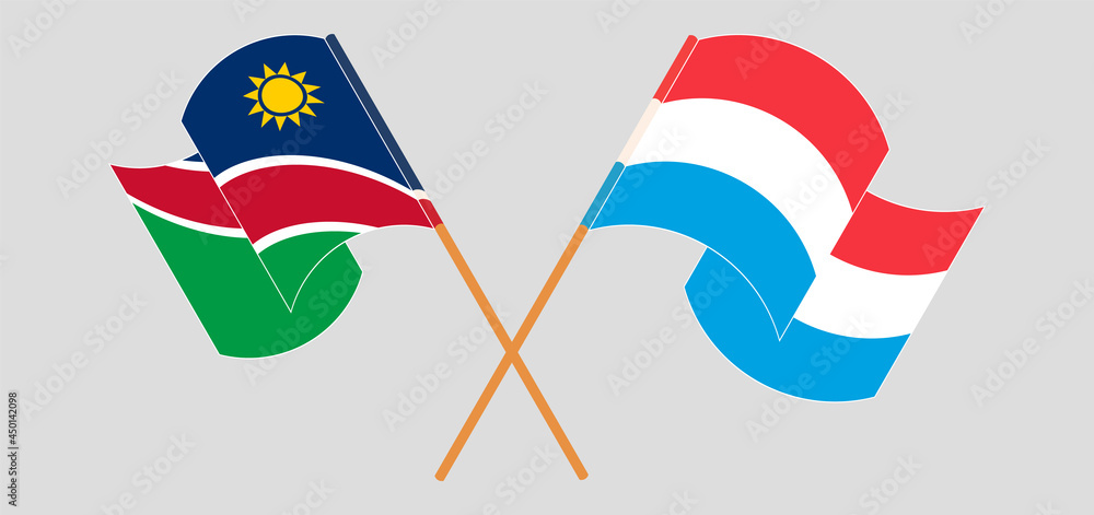 Crossed and waving flags of Namibia and Luxembourg Crossed and waving flags of Namibia and Luxembourg