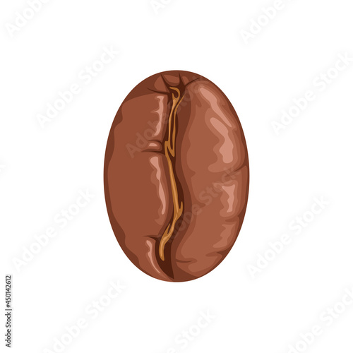 Coffee bean isolated on white background. Vector illustration, icon in cartoon flat style.