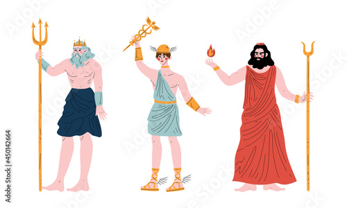 Ancient Greek God with Poseidon and Hermes Vector Set