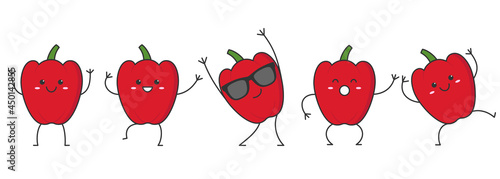 Red sweet pepper character cartoon face smiling happy emotions icon logo vector illustration.