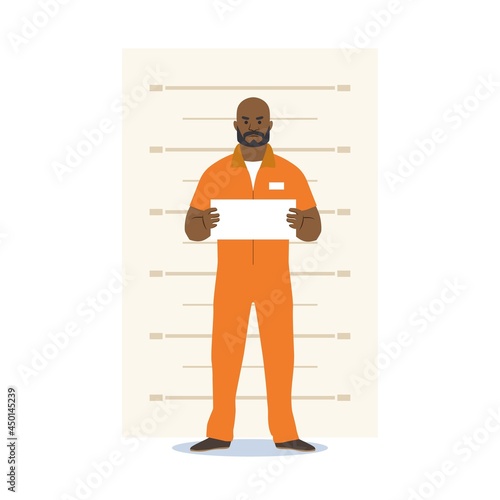 Police lineup or mugshot of the prisoner with a ruler in the background. Vector illustration. 