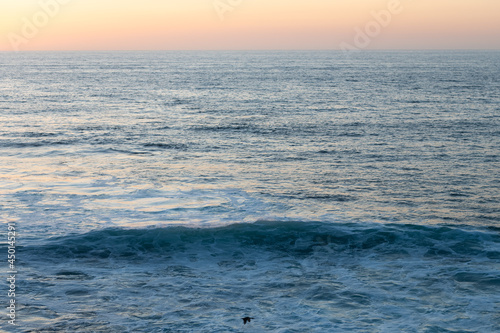 Blue sea water waves on evening sky  ocean
