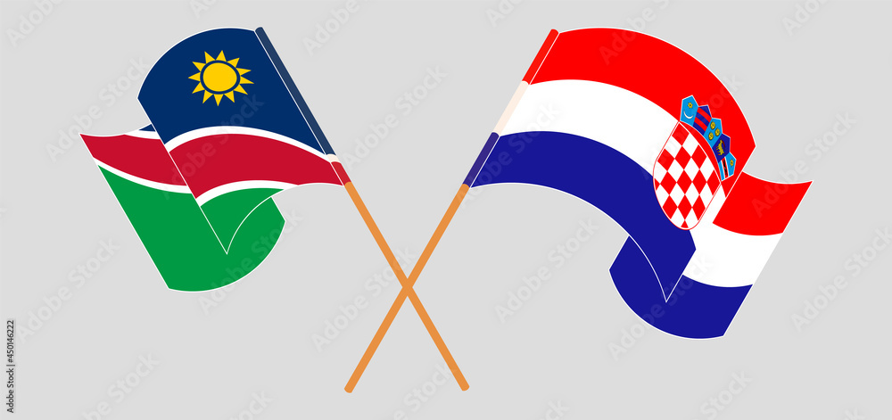 Crossed and waving flags of Namibia and Croatia Crossed and waving flags of Namibia and Croatia