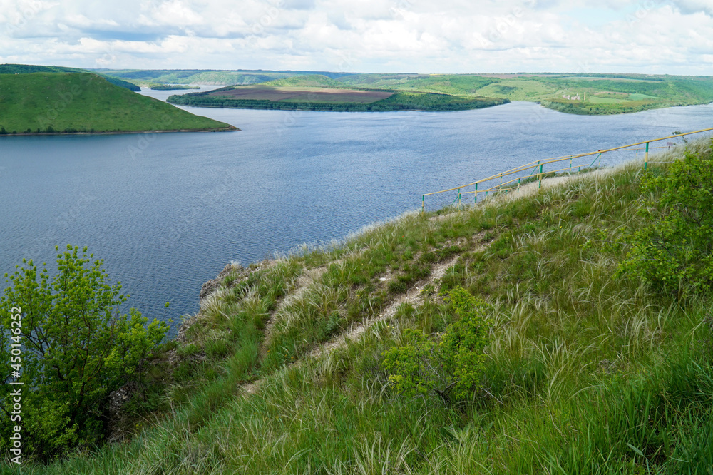Panorama of the Bakota nature reserve in the Dniester river reservoir. Panorama of the Bakota nature reserve in the Dniester river reservoir.