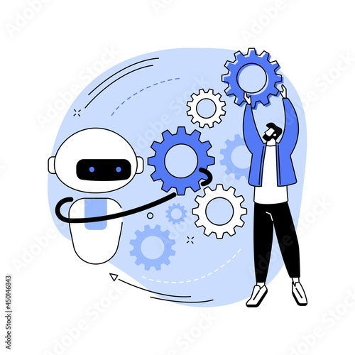 Collaborative robotics abstract concept vector illustration.