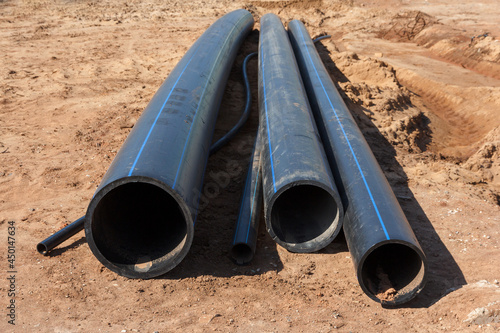 Plastic pipes for water supply system. New plastic pipes. Materials for the construction of water supply