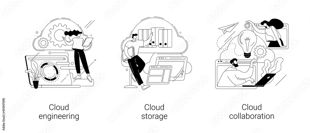 Cloud-based computing abstract concept vector illustrations.