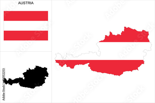 Carte d'Autriche avec fond drapeau autrichien - carte sous forme de motif noir et drapeau autrichien disponibles séparément