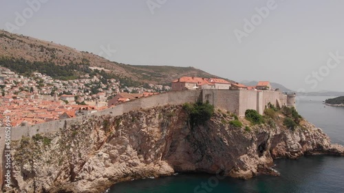 Aerial 4k shot of old town Dubrovnik, Croatia on the adriatic bay