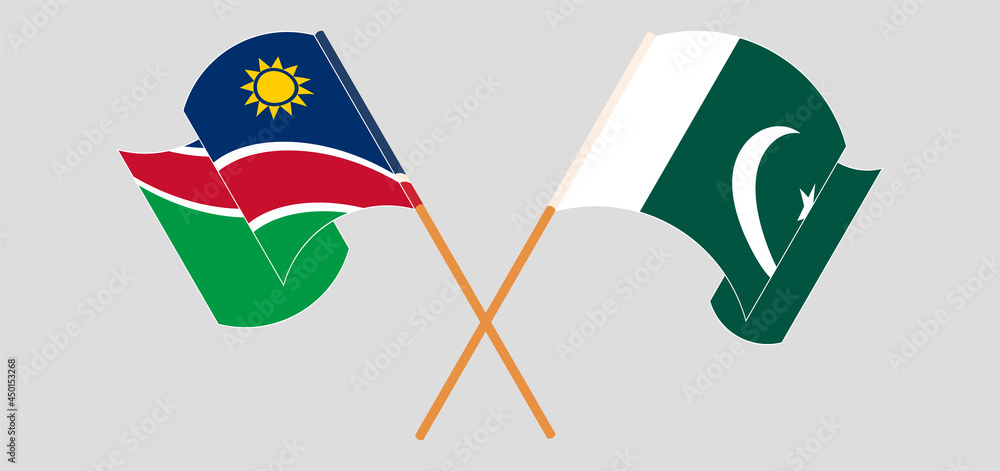 Crossed and waving flags of Namibia and Pakistan Crossed and waving flags of Namibia and Pakistan