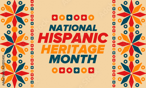 National Hispanic Heritage Month in September and October. Hispanic and Latino Americans culture. Celebrate annual in United States. Poster, card, banner and background. Vector illustration