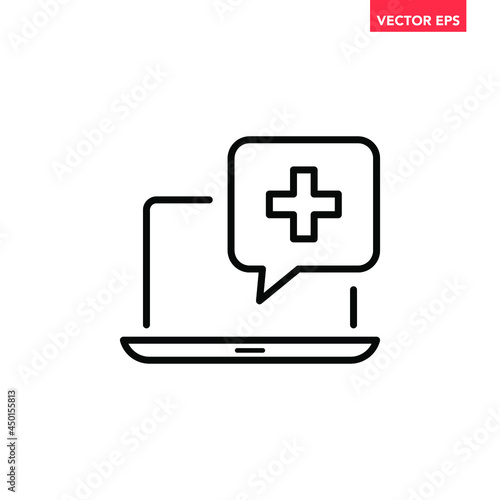 Black online medical help line icon, simple professional ehealth service flat design pictogram, infographic vector for app logo web website button ui ux interface elements isolated on white background