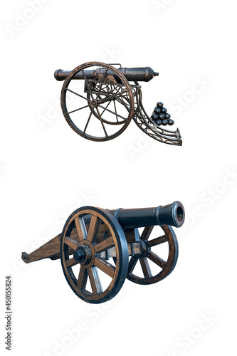 Wallpaper Mural two ancient iron cannons on wheels isolated on white background Torontodigital.ca