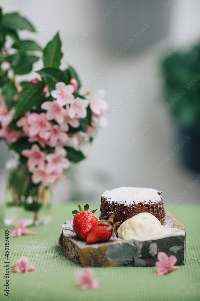 Lave cakes with decoration and sugar on top Lave cakes with decoration and sugar on top