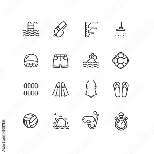 Pool Sign Black Thin Line Icon Set. Vector