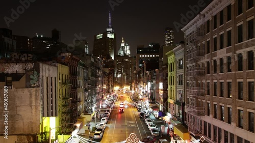 china town night light street 4k timelapse from new york usa