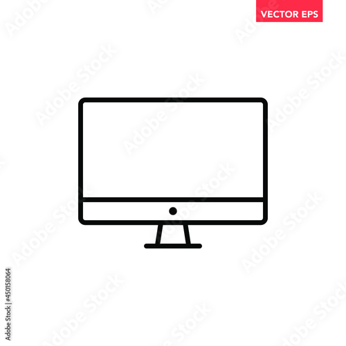 Black single computer screen monitor linear icon, simple digital device flat design pictogram, infographic vector for app logo web website button ui ux interface elements isolated on white background