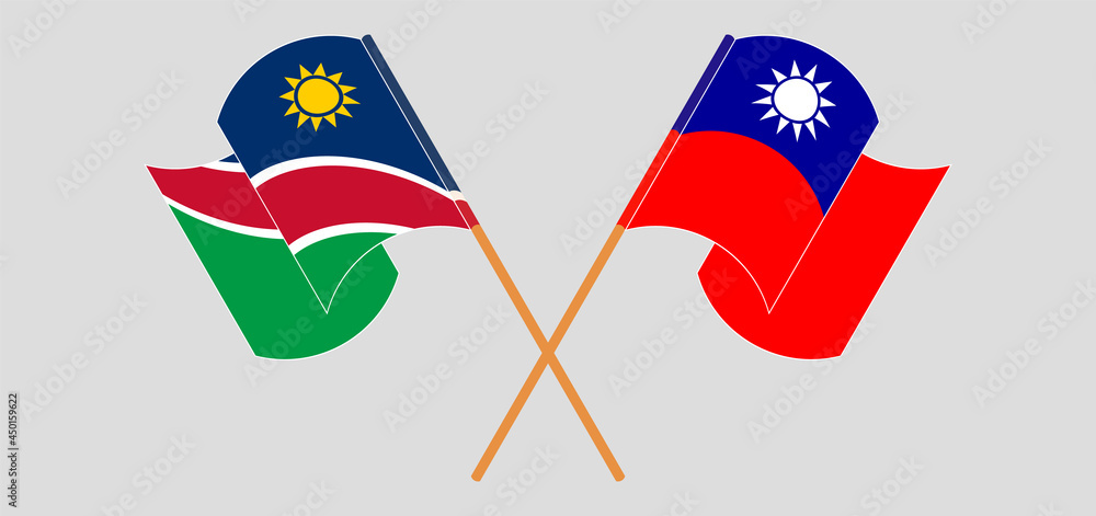 Crossed and waving flags of Namibia and Taiwan
