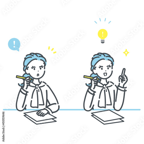 気付く、ひらめく、ビジネスウーマンのイラスト素材