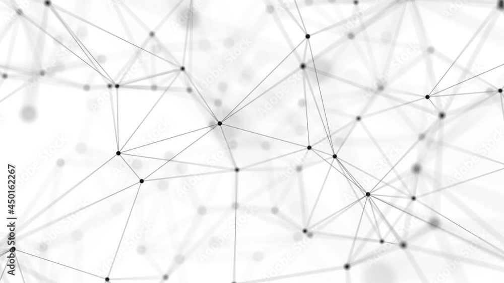 Distribution of black lines and dots in white space. Digital background of data network connection. 3D rendering. Seamless loop. Distribution of black lines and dots in white space. Digital background of data network connection. 3D rendering. Seamless loop.