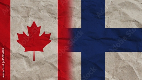 Finland and Canada Flags Together, Crumpled Paper Effect Background 3D Illustration