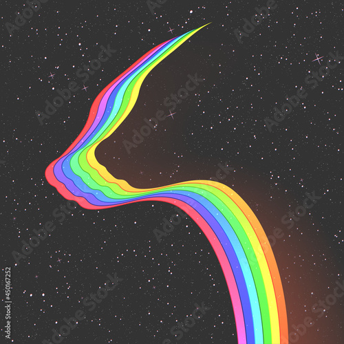 Bear outline. Abstract animal silhouette in space. Rainbow and stars