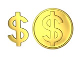 Gold coin and sign dollar on a white background 3d-rendering
