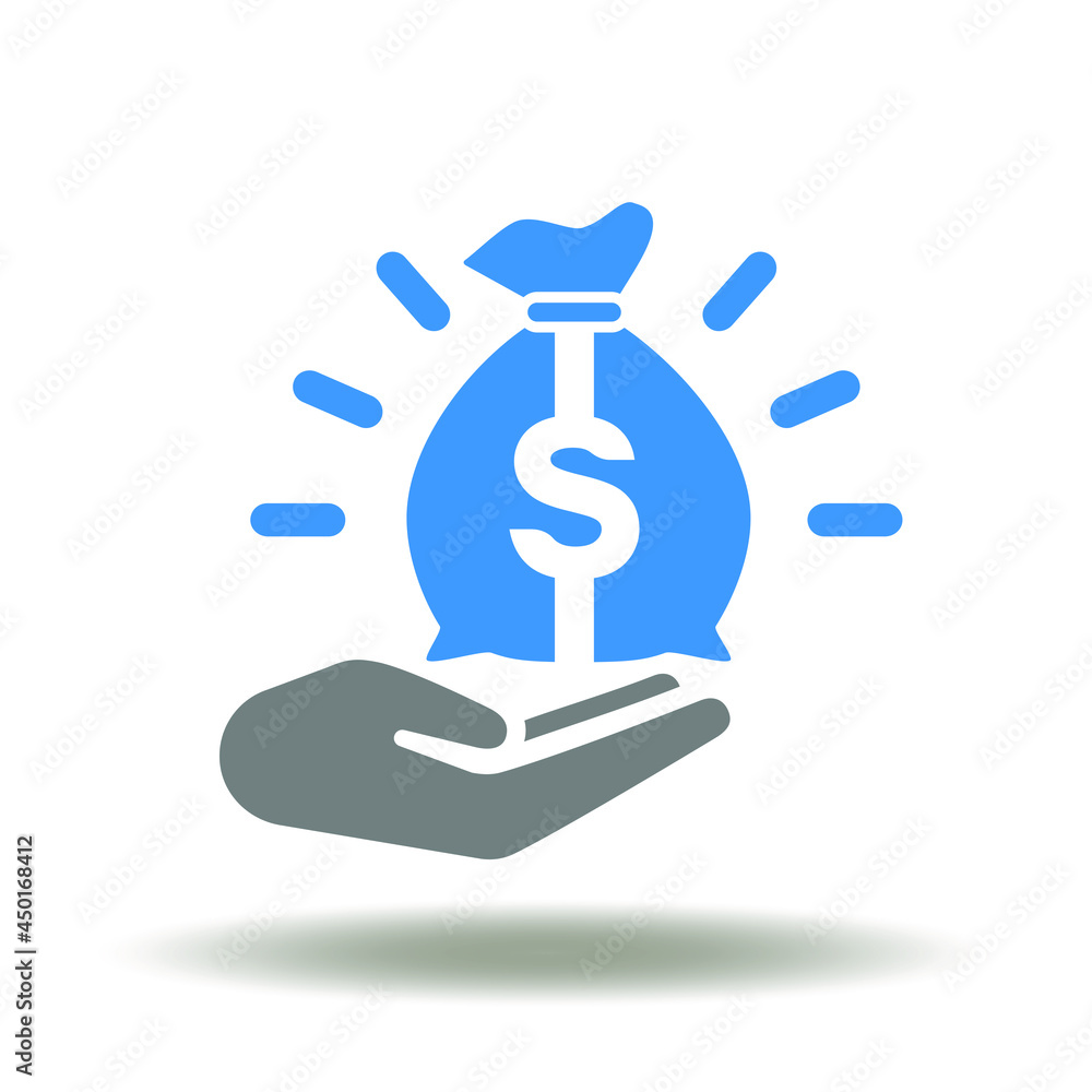 Hand hold a money bag vector illustration. Grant symbol. Donation icon. Hand hold a money bag vector illustration. Grant symbol. Donation icon.