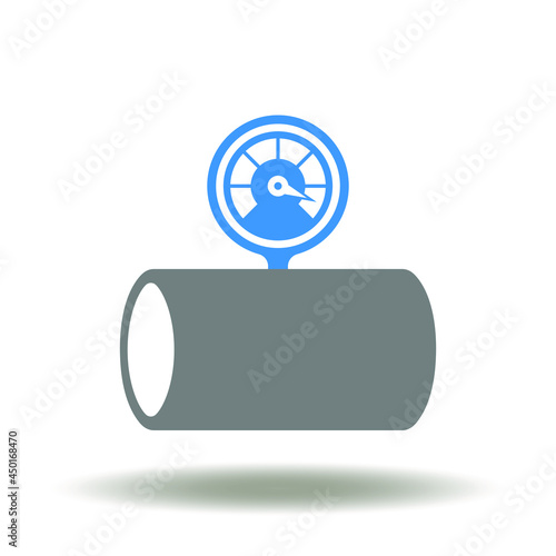 Pipe with pressure meter vector illustration. Pipeline manometer, pressure sensor control symbol.